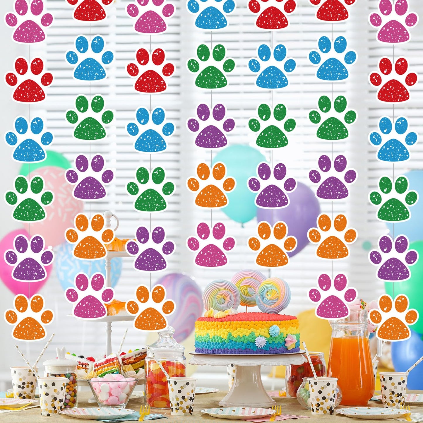 Duraaamo 8-Pack Paw Print Paper Garland for Birthday & Baby Shower