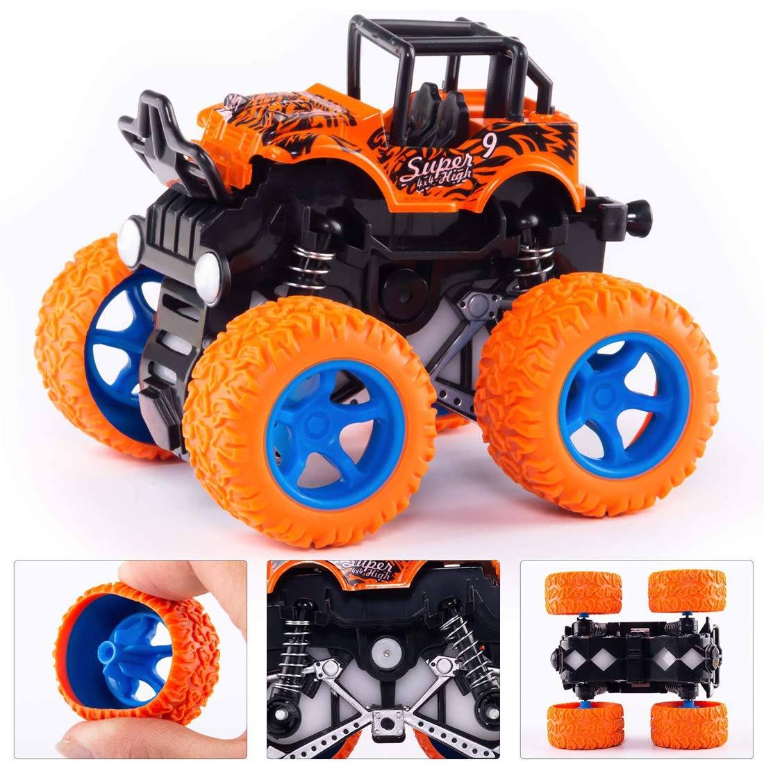 Duyfioa Monster Trucks for Boys — 4-Pack Pull-Back Cars, 360° Rotation, Friction Toys