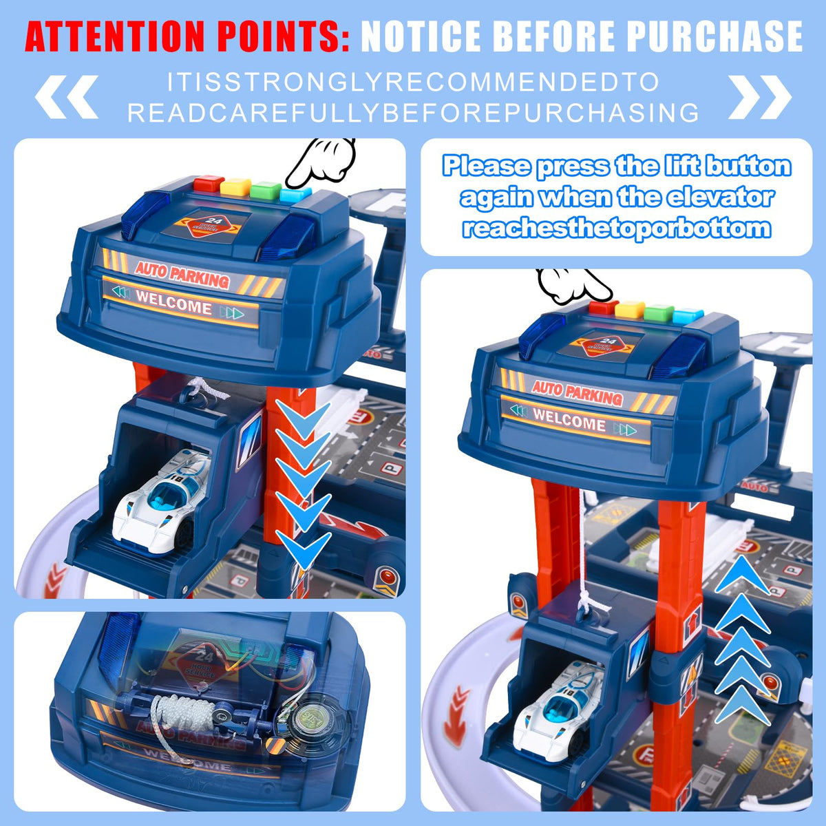 DUYOYU City Ultimate Garage Track Set with Electric Elevator, 5 Die-Cast Cars & Helicopter