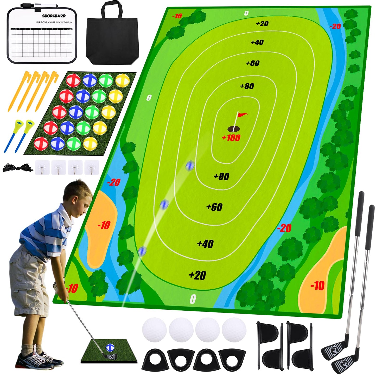 DUYOYU Golf Chipping Game – Upgrade Indoor Velcro Golf Chipping for Kids, Outdoor Fun (Green)