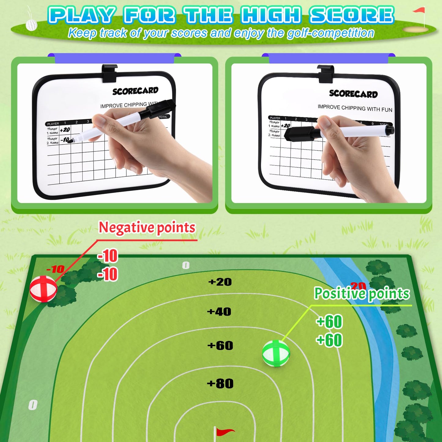 DUYOYU Golf Chipping Game – Upgrade Indoor Velcro Golf Chipping for Kids, Outdoor Fun (Green)
