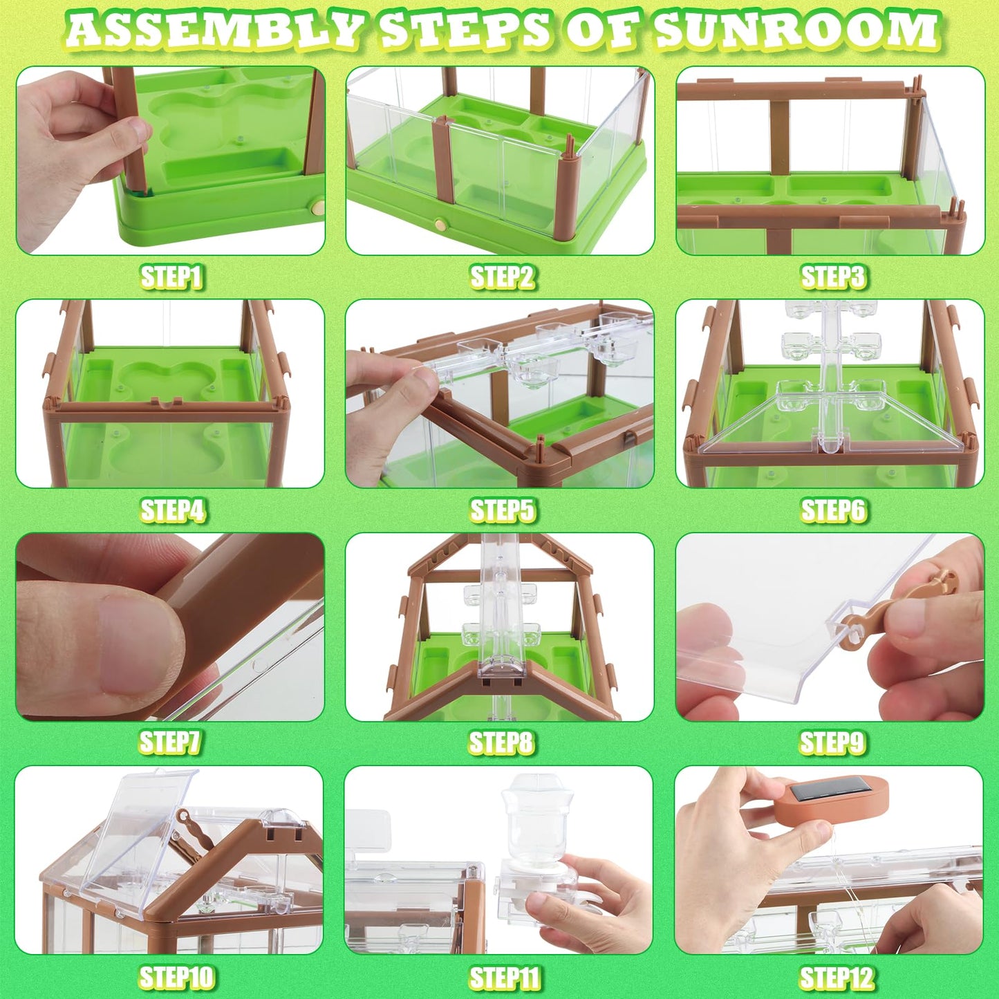 DUYOYU Kids Plant Growing Kit – Greenhouse, Upgraded Irrigation & Grow Light (Solar Green)