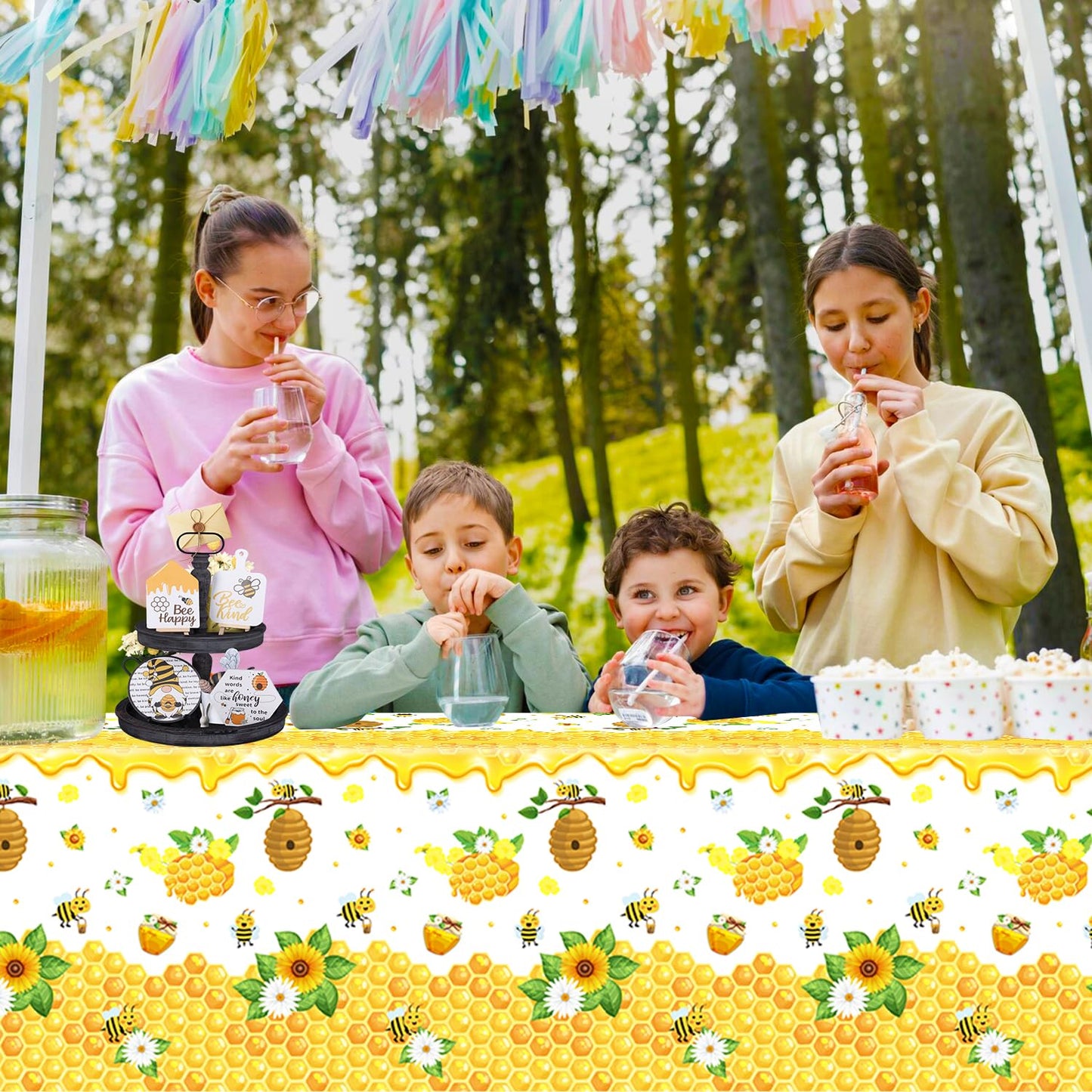 Dvaorc 4 Pack Bee Tablecloths – 51 x 86 Inch Waterproof Bee Theme Party Covers