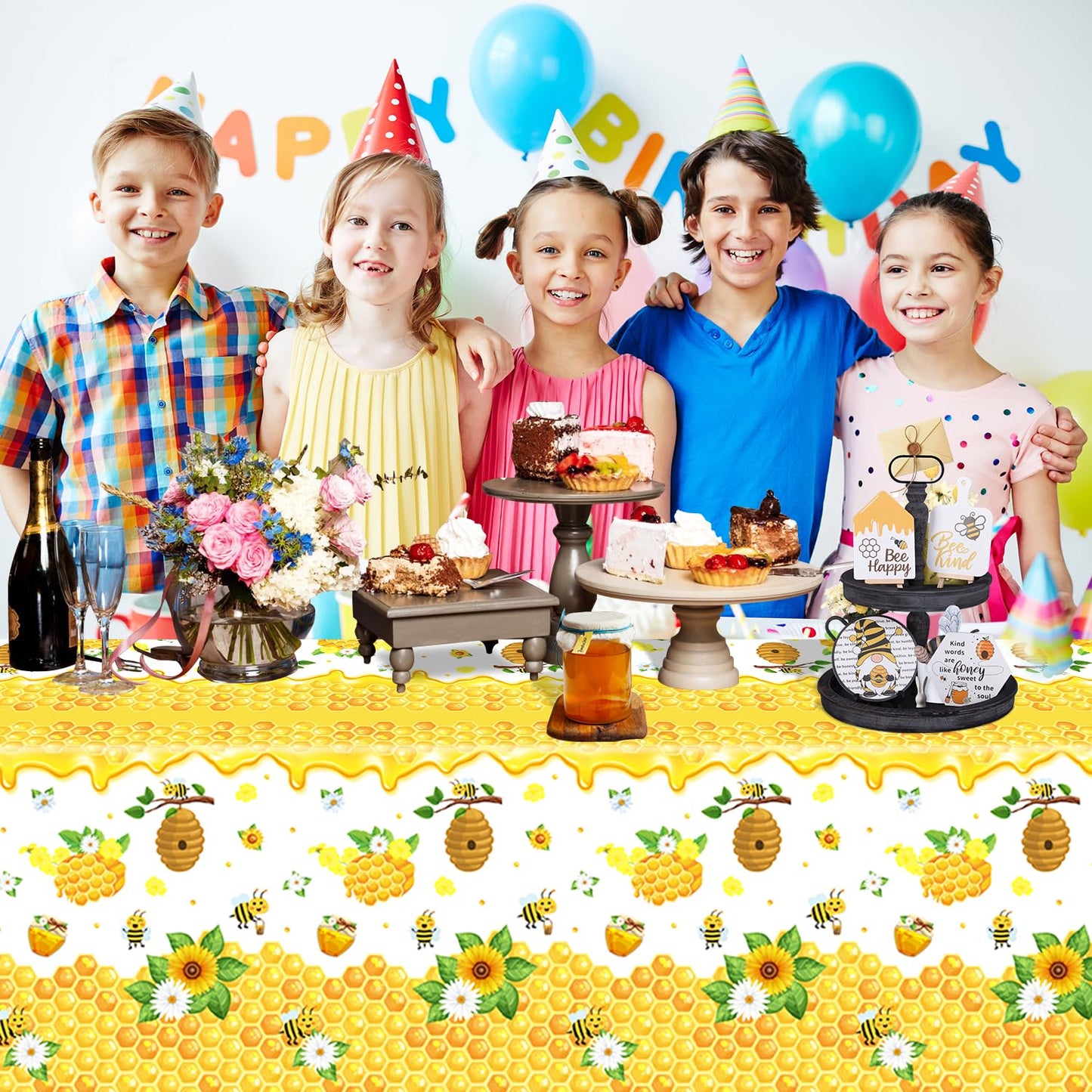 Dvaorc 4 Pack Bee Tablecloths – 51 x 86 Inch Waterproof Bee Theme Party Covers