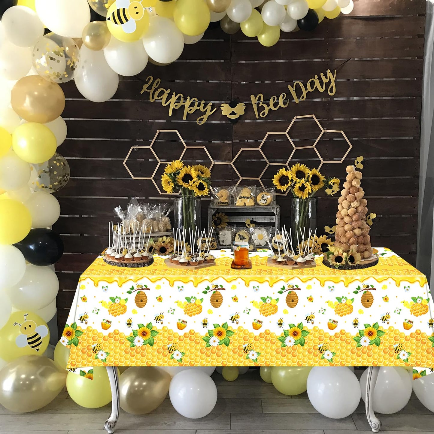 Dvaorc 4 Pack Bee Tablecloths – 51 x 86 Inch Waterproof Bee Theme Party Covers