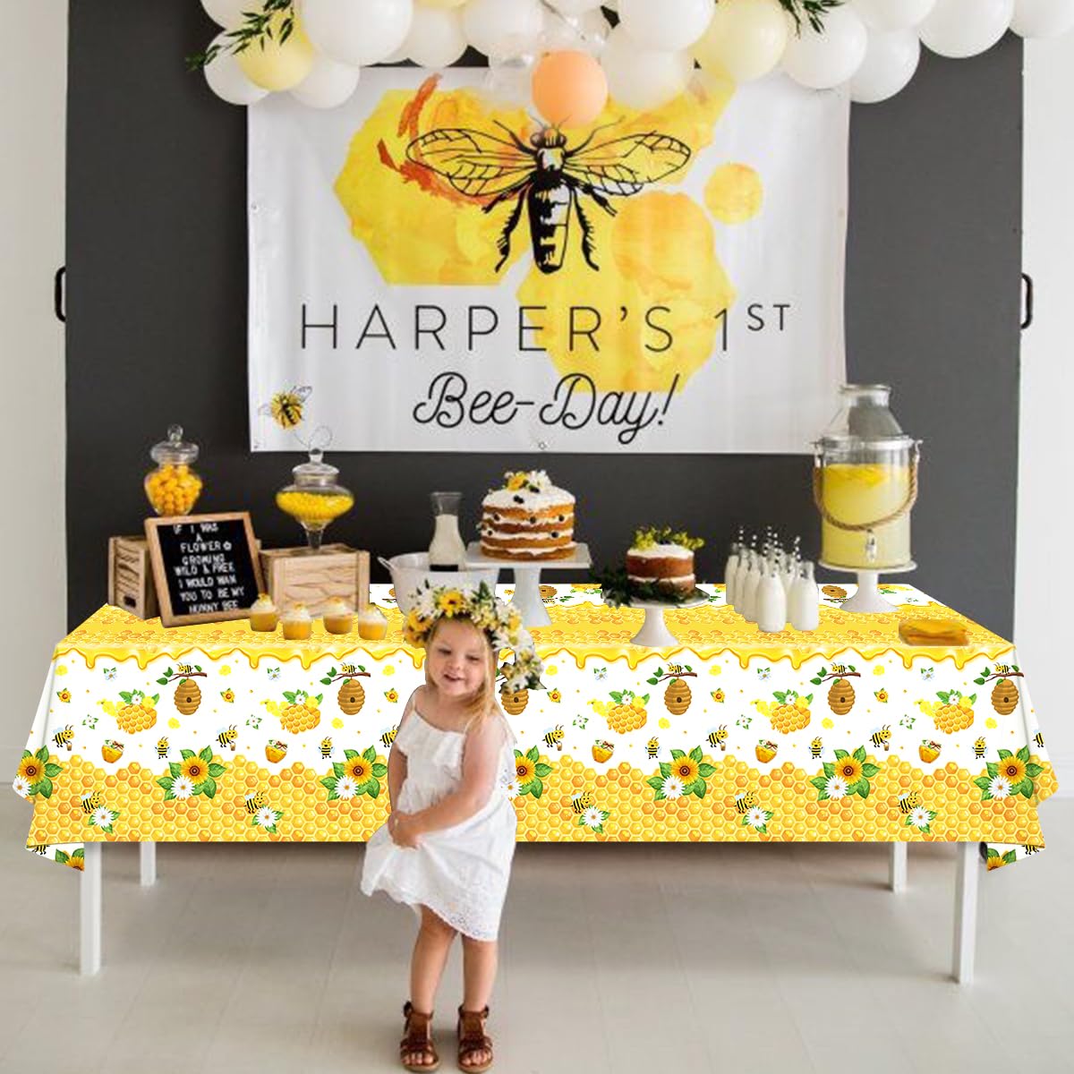 Dvaorc 4 Pack Bee Tablecloths – 51 x 86 Inch Waterproof Bee Theme Party Covers