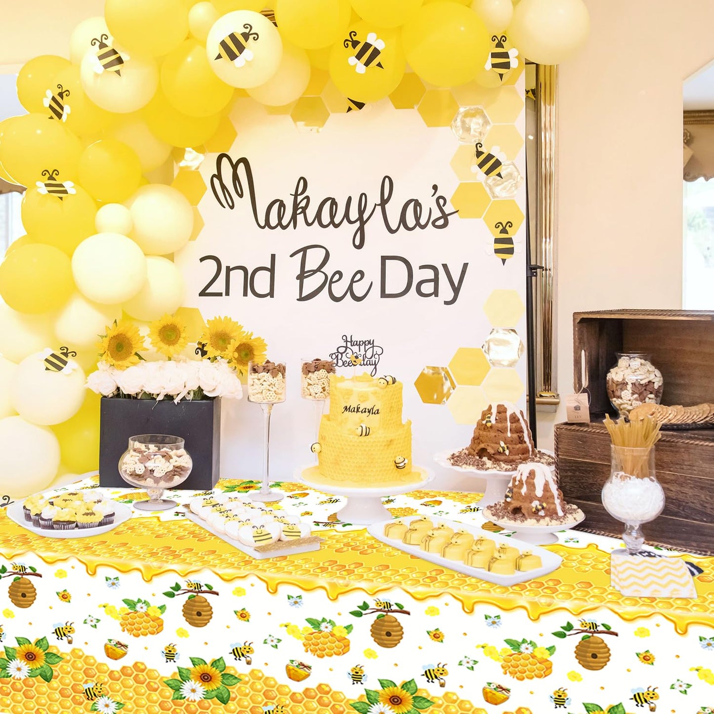 Dvaorc 4 Pack Bee Tablecloths – 51 x 86 Inch Waterproof Bee Theme Party Covers