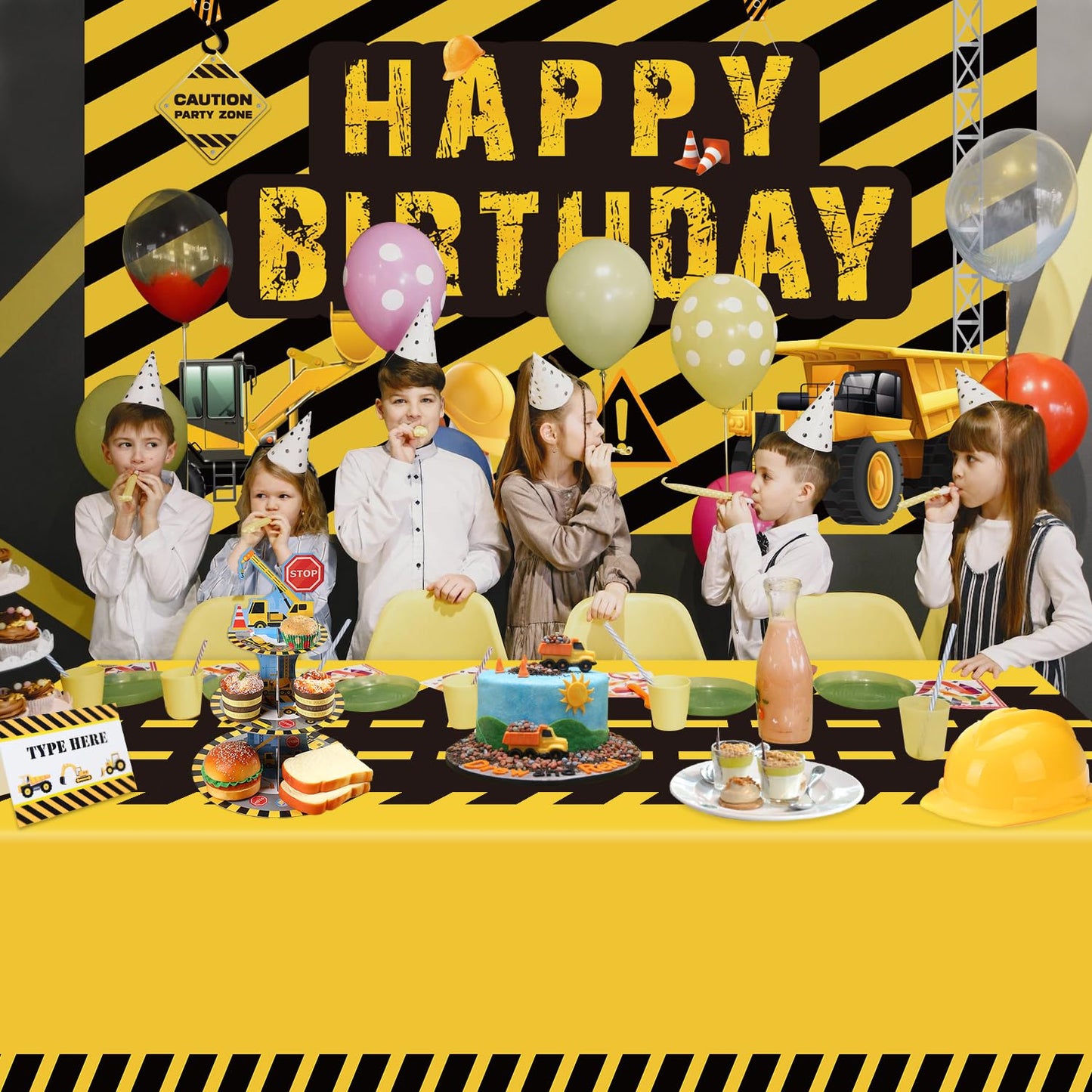 Dvaorc 4 Pack Construction Tablecloths - Rectangle 51x86 Inch Dump Truck Birthday Table Covers
