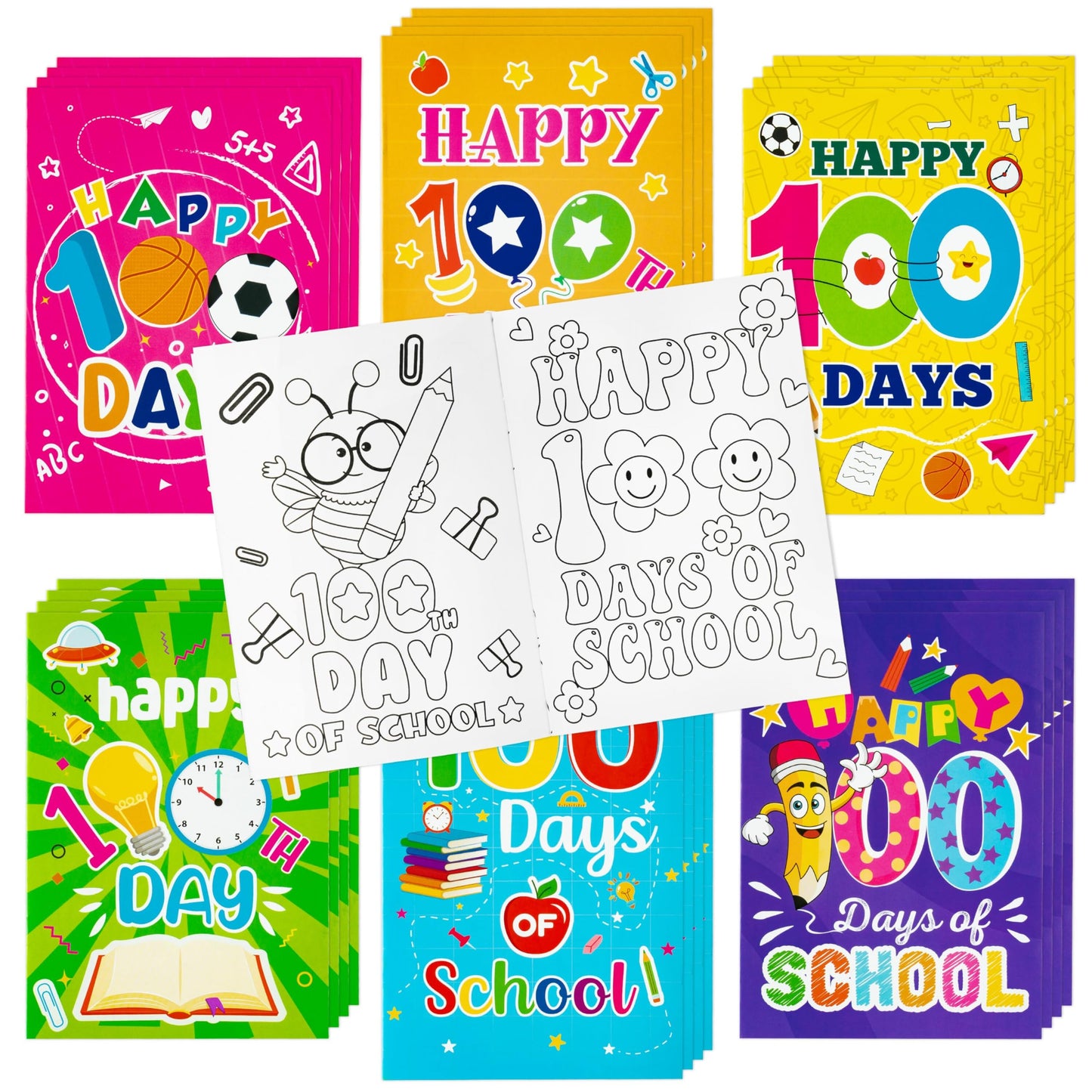 Dvbonike 24-Piece 100th Day Coloring Books for Kids – DIY Color-In Pages & Classroom Rewards