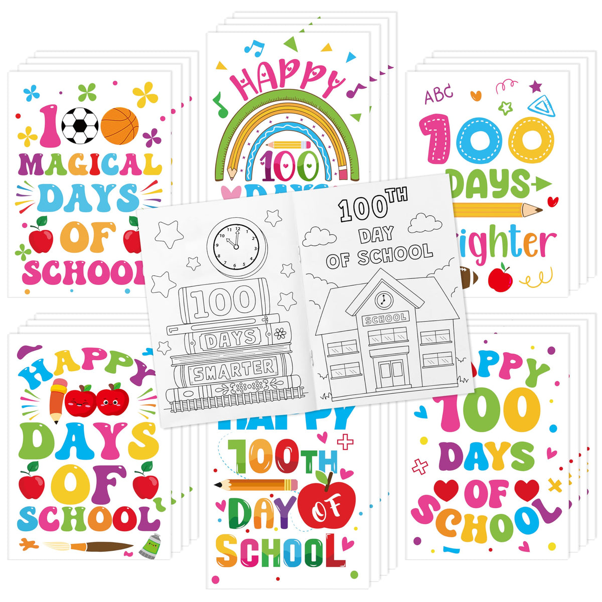 Dvbonike 24Pcs 100 Days Coloring Books – DIY Color-In Pages for Classroom Rewards