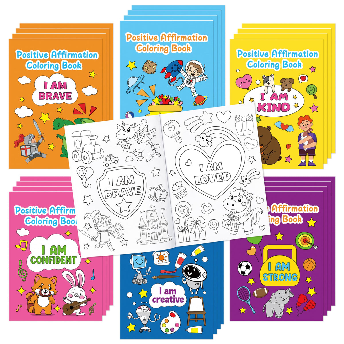 Dvbonike 24Pcs Positive Affirmation Coloring Books | Confidence-Boosting DIY Color-In Pages for Kids