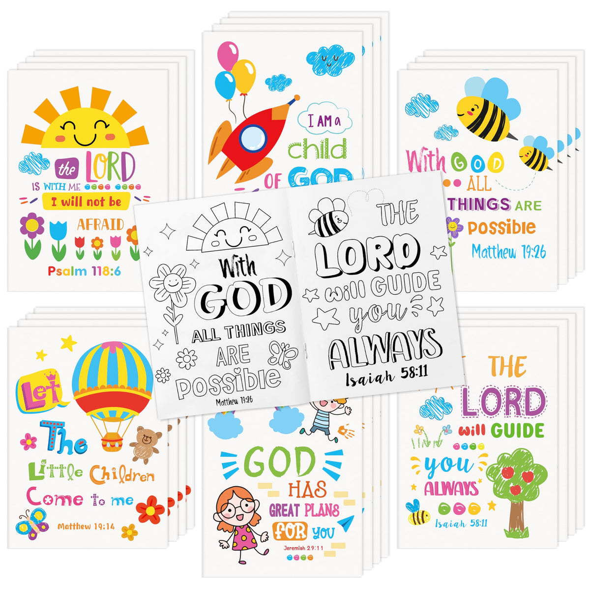Dvbonike 24Pcs Religious Coloring Books – Bible Verses DIY Color-In Pages for Kids
