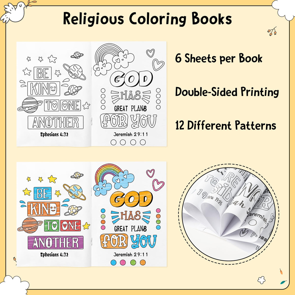Dvbonike 24Pcs Religious Coloring Books – Bible Verses DIY Color-In Pages for Kids