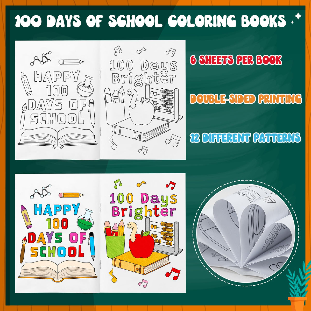 Dvbonike 24Pcs 100 Days Coloring Books – DIY Color-In Pages for Classroom Rewards