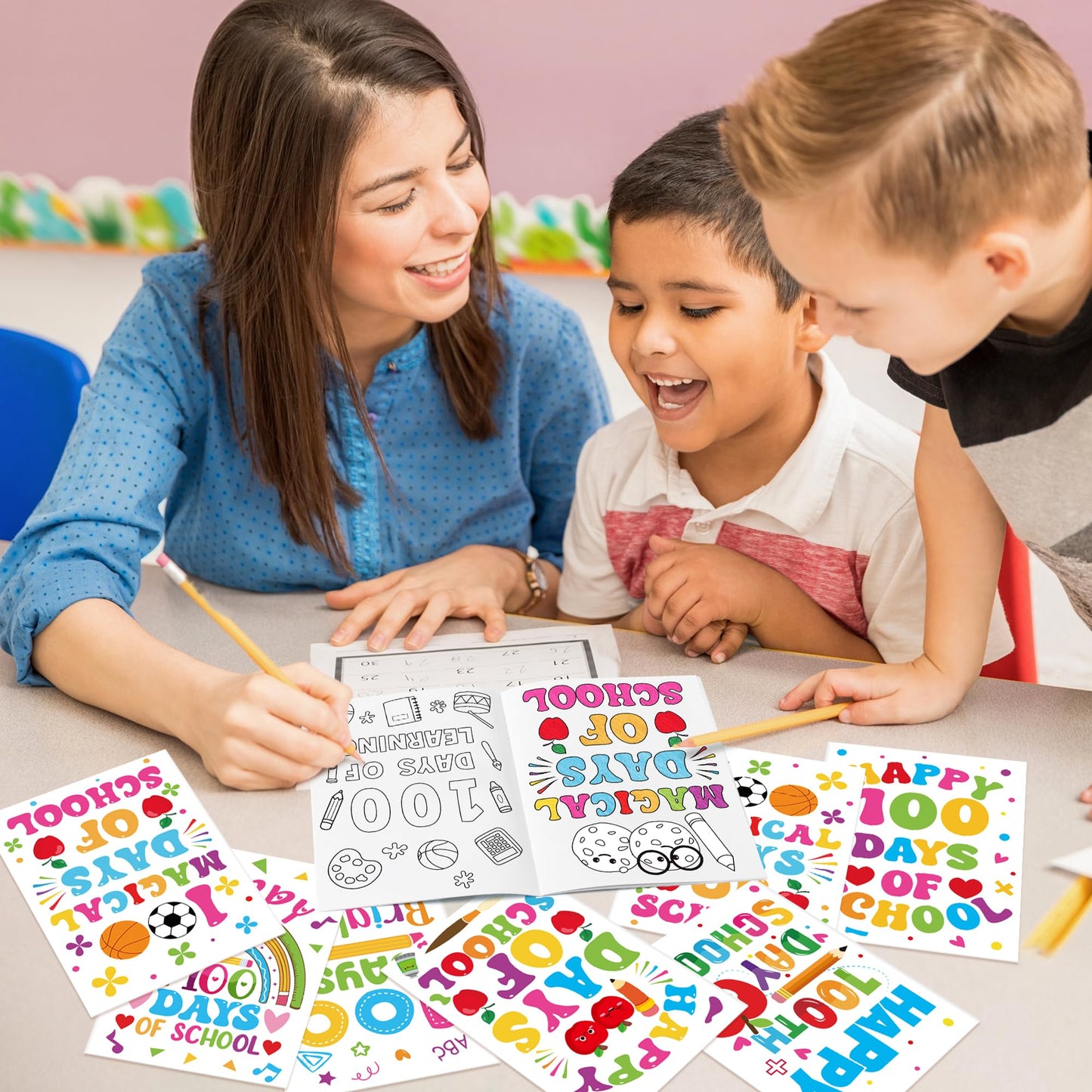 Dvbonike 24Pcs 100 Days Coloring Books – DIY Color-In Pages for Classroom Rewards