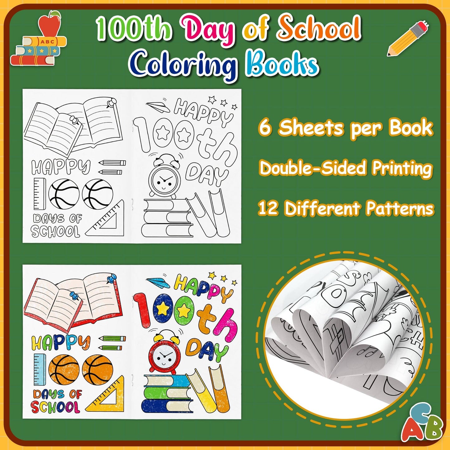 Dvbonike 24-Piece 100th Day Coloring Books for Kids – DIY Color-In Pages & Classroom Rewards