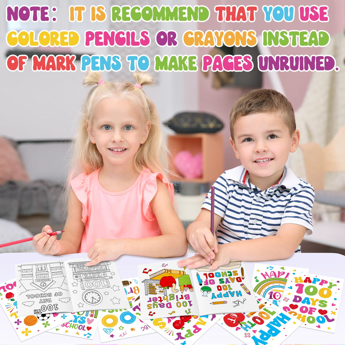 Dvbonike 24Pcs 100 Days Coloring Books – DIY Color-In Pages for Classroom Rewards