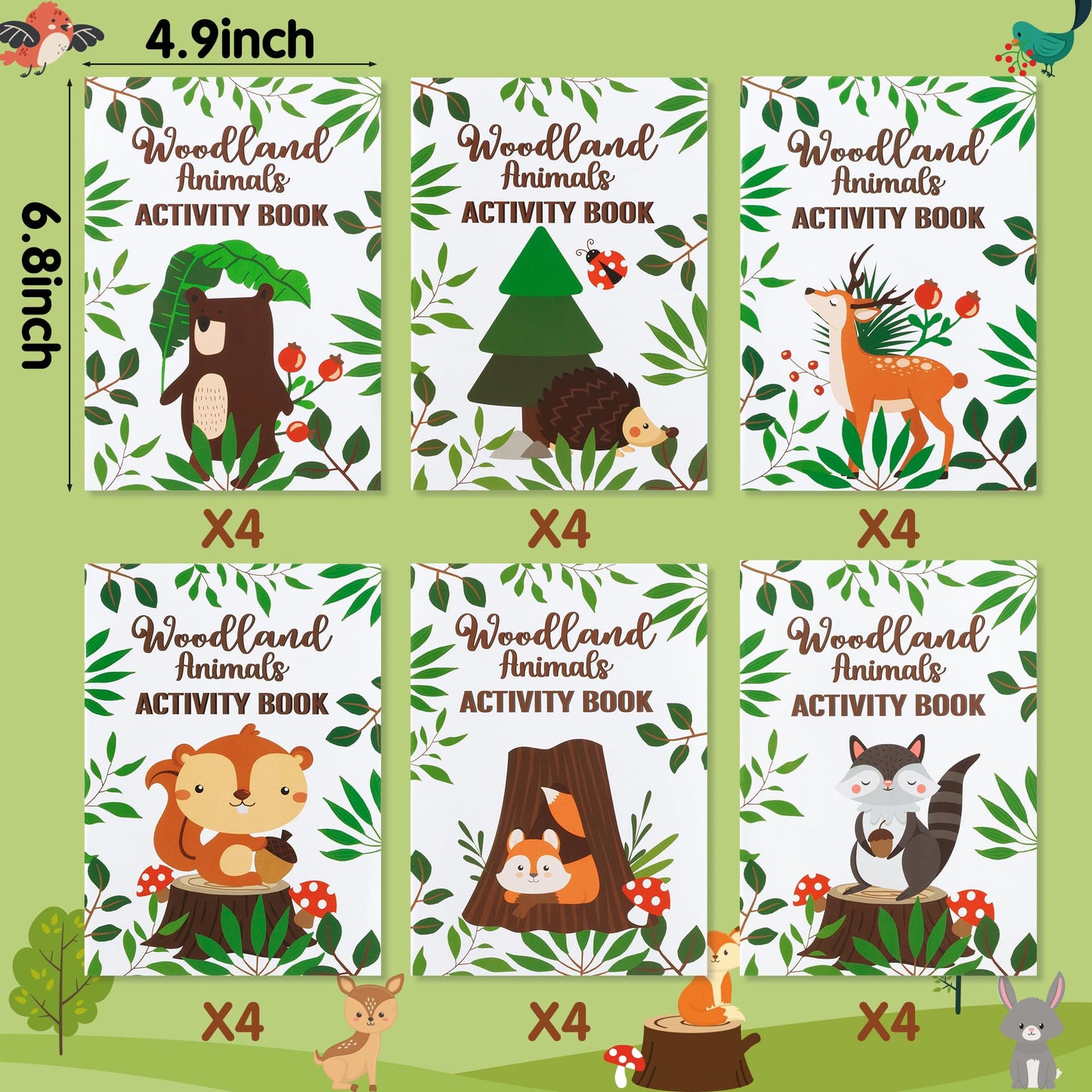 Dvbonike 24-Pack Woodland Animals Activity Books for Kids | Mini Coloring & Games