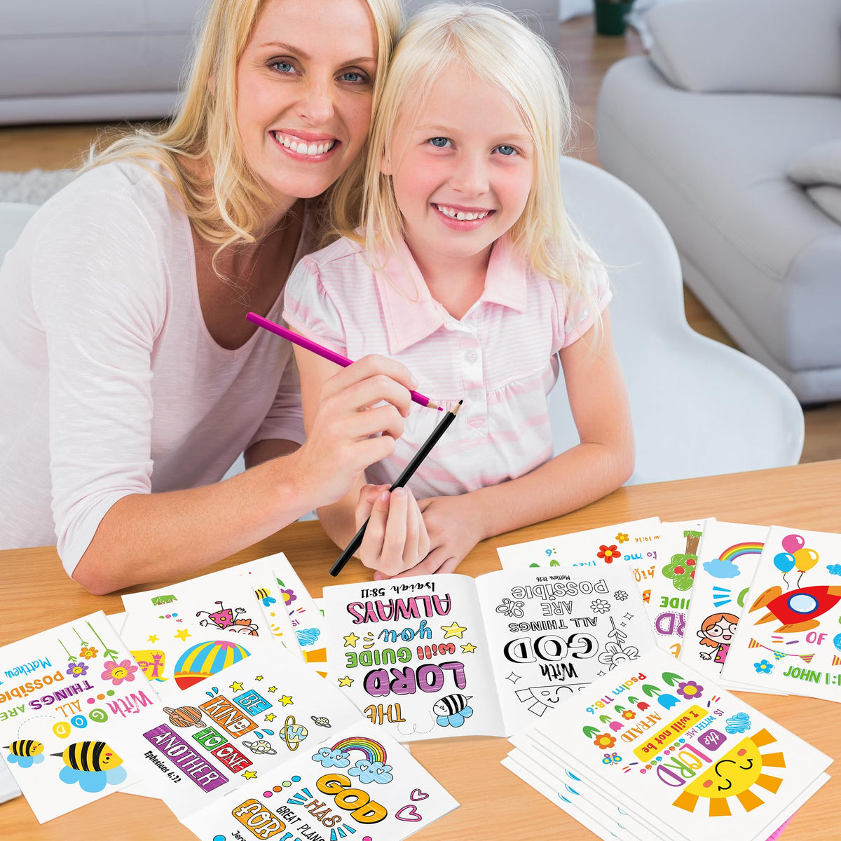 Dvbonike 24Pcs Religious Coloring Books – Bible Verses DIY Color-In Pages for Kids