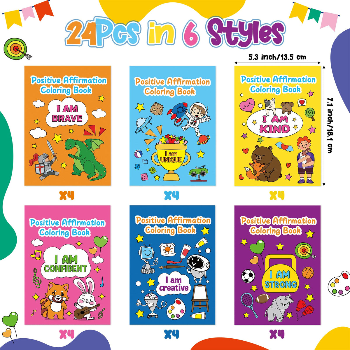 Dvbonike 24Pcs Positive Affirmation Coloring Books | Confidence-Boosting DIY Color-In Pages for Kids