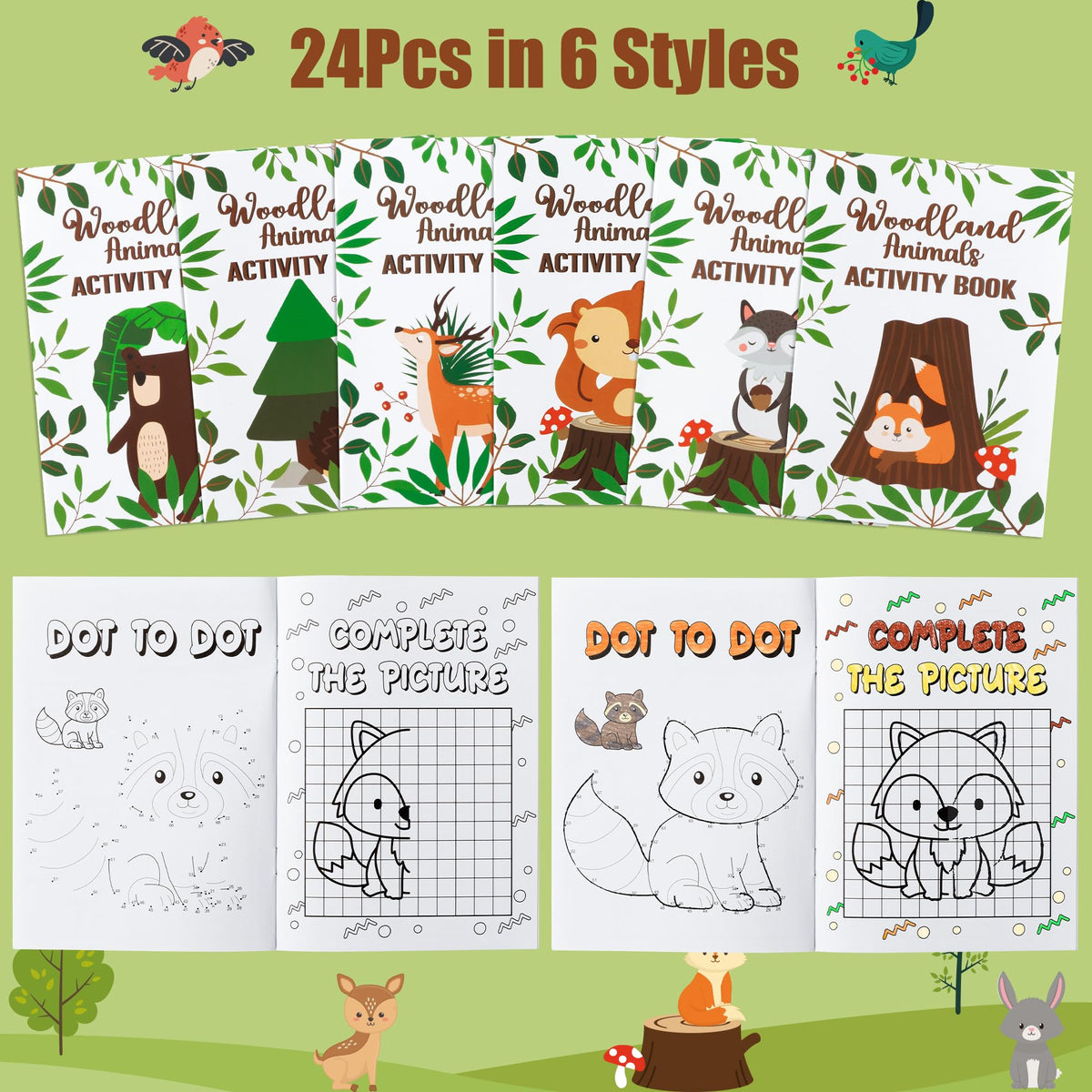 Dvbonike 24-Pack Woodland Animals Activity Books for Kids | Mini Coloring & Games