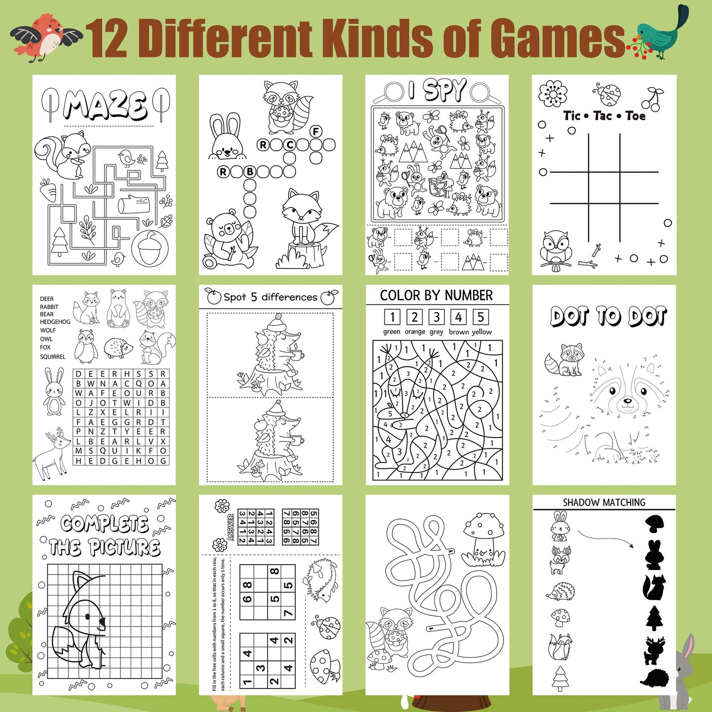 Dvbonike 24-Pack Woodland Animals Activity Books for Kids | Mini Coloring & Games