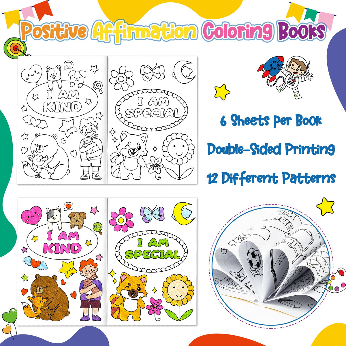 Dvbonike 24Pcs Positive Affirmation Coloring Books | Confidence-Boosting DIY Color-In Pages for Kids