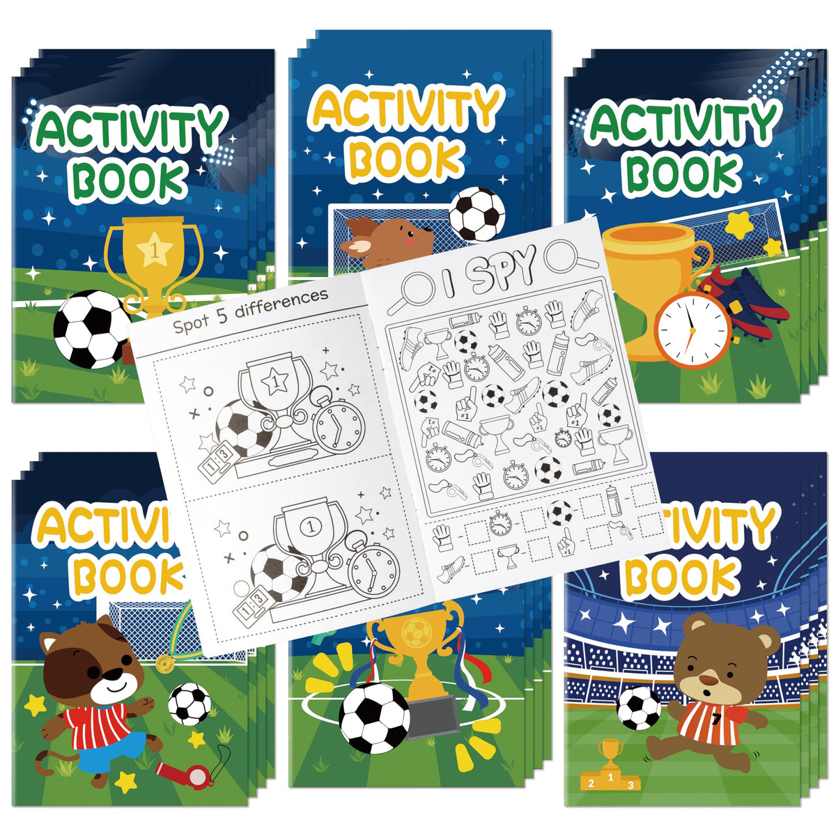 Dvbonike 24Pcs Soccer Activity Books for Kids – Football Mini Games & Party Favors Bulk Pack