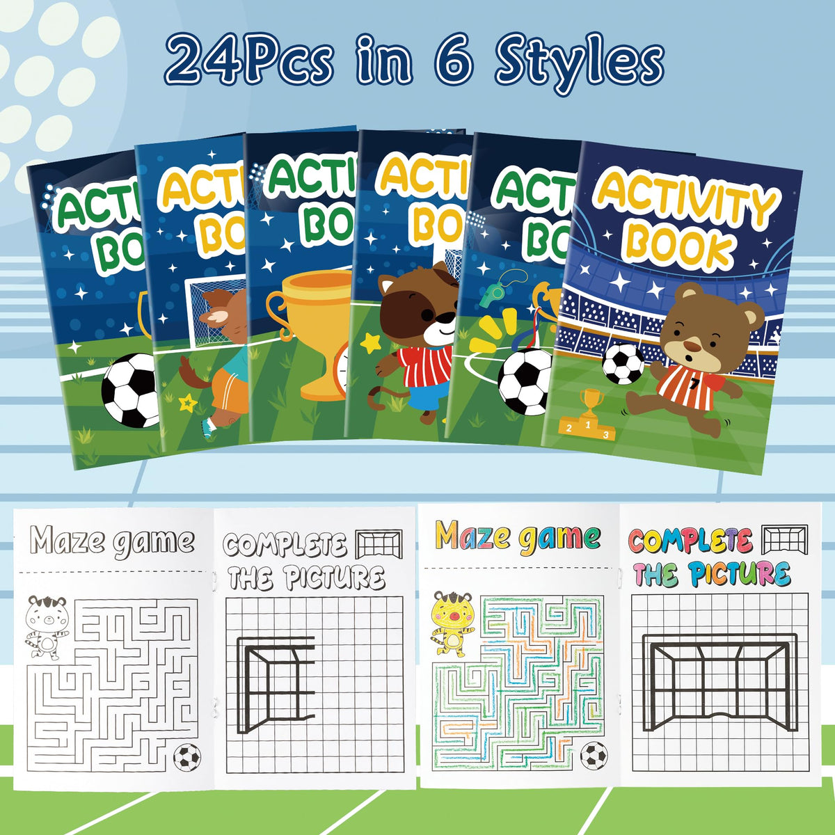 Dvbonike 24Pcs Soccer Activity Books for Kids – Football Mini Games & Party Favors Bulk Pack