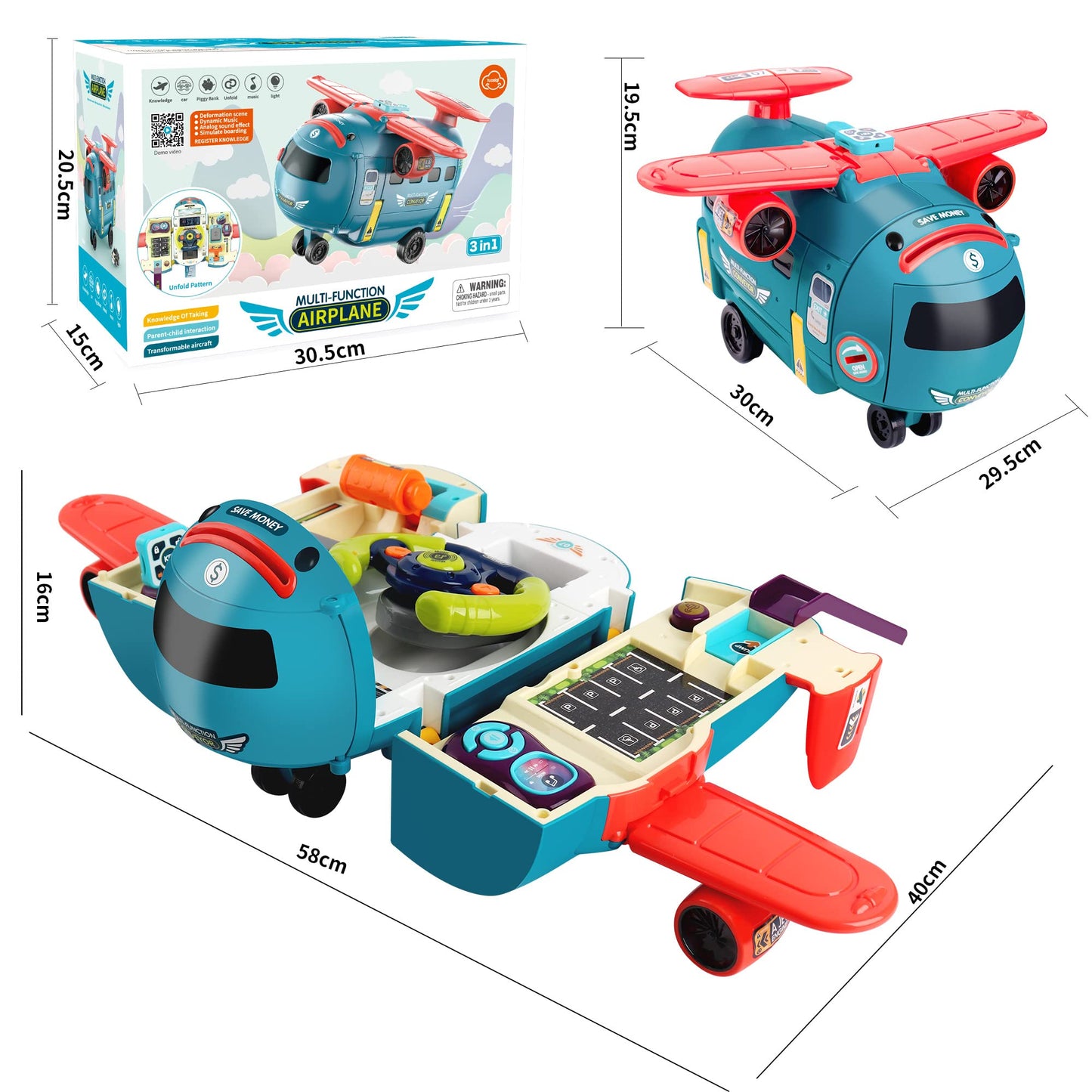 Dwi Dowellin Airplane Car Toy – Interactive Driving & Flying Play for 3-6 Year Olds | Sound & Light