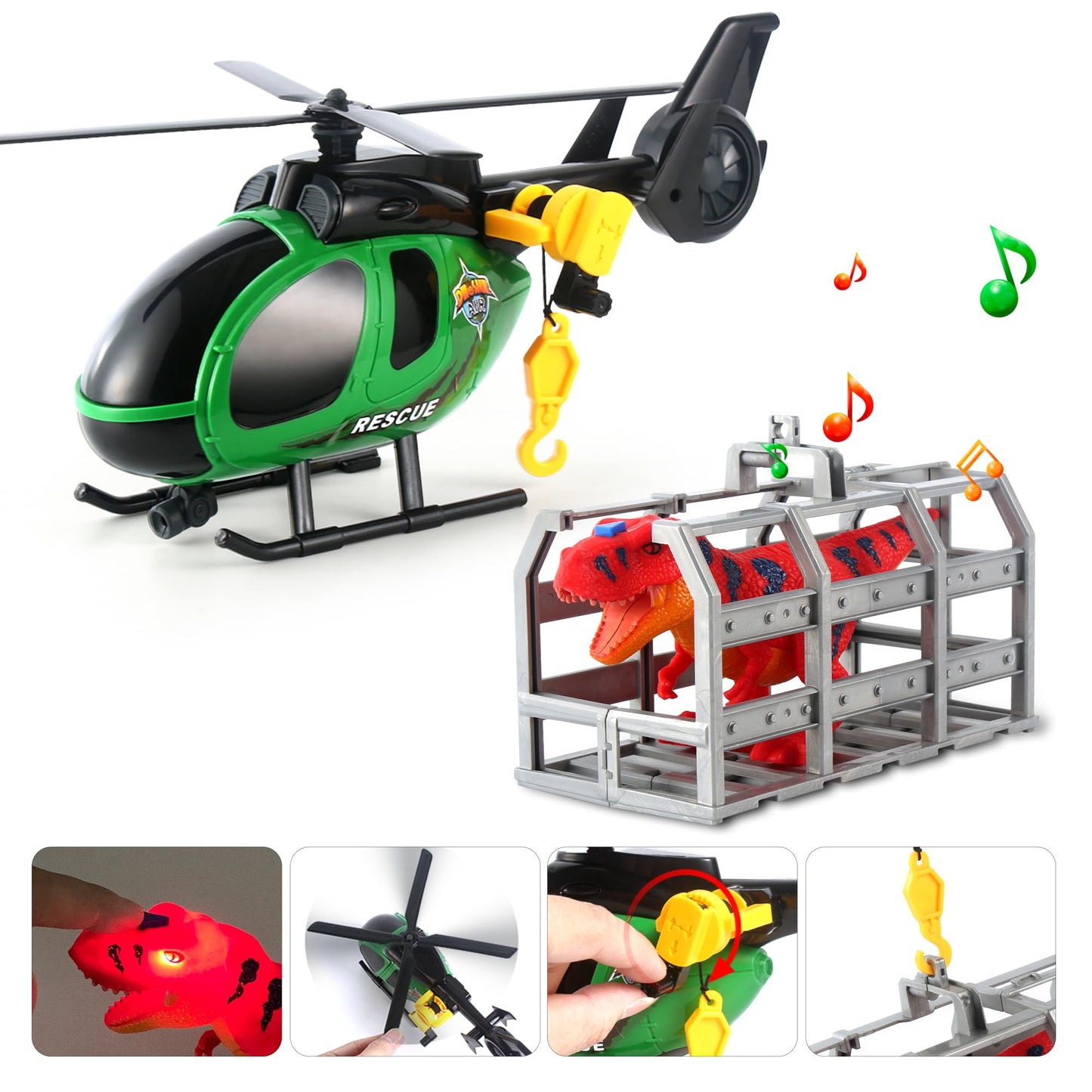 Dwi Dowellin Carrier Truck Toy – 25.6 Inch Semi Truck with Helicopter & Dinosaurs for Ages 3-6+
