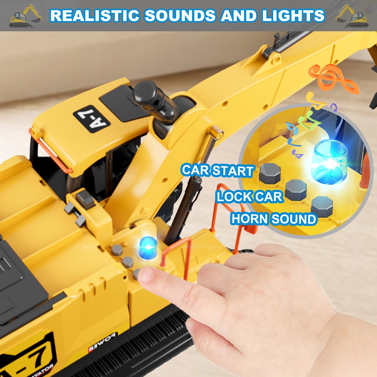 Dwi Dowellin Excavator Toy Set – 6 Metal Racing Cars, 2 Engineering Vehicles, Foldable Ejection Vehicle with Lights & Sound