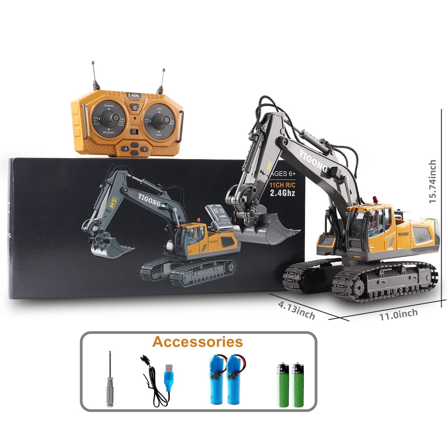 Dwi Dowellin Remote Control Excavator Toy for Kids 4-10 – 2.4GHz RC with Realistic Lights & Metal Digging