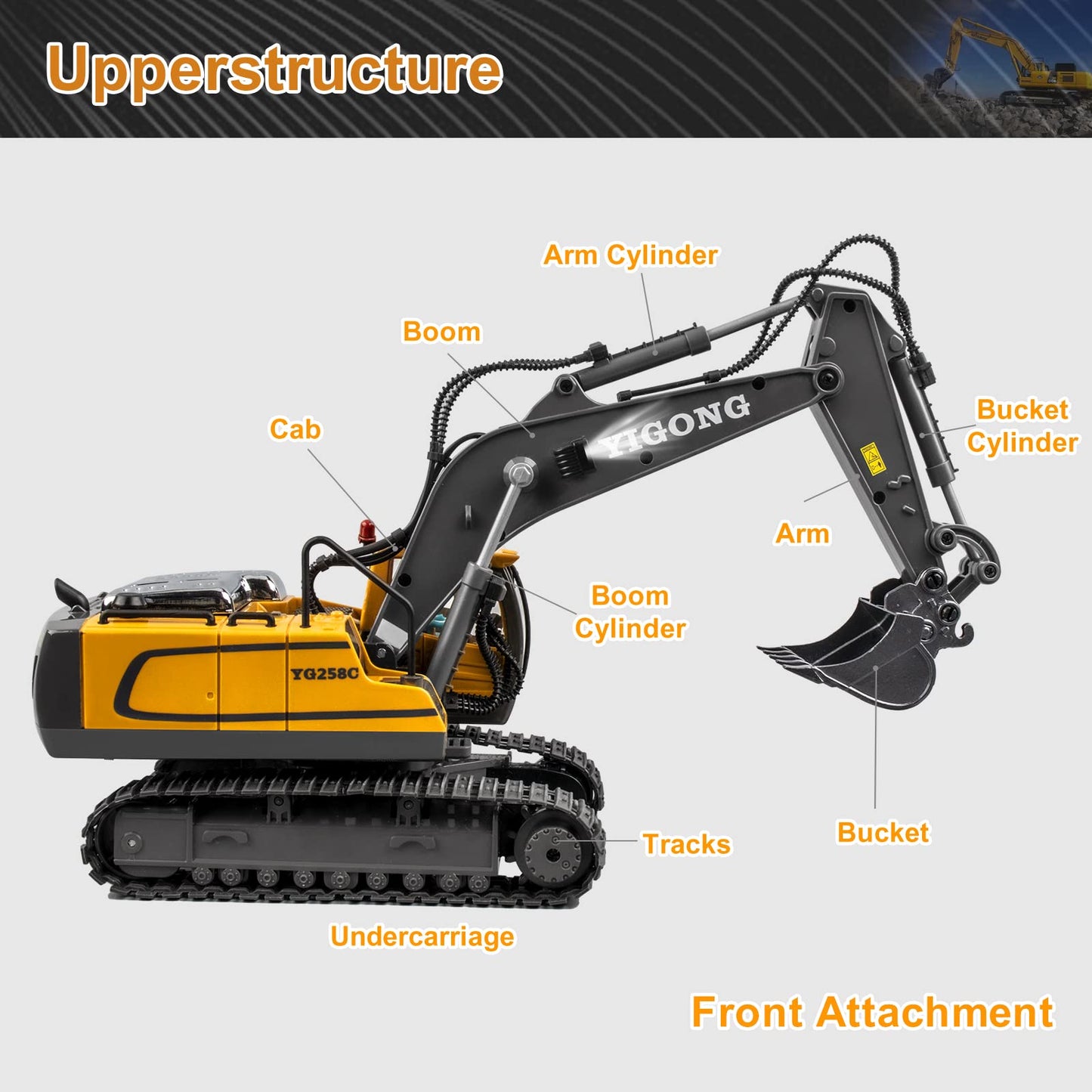 Dwi Dowellin Remote Control Excavator Toy for Kids 4-10 – 2.4GHz RC with Realistic Lights & Metal Digging