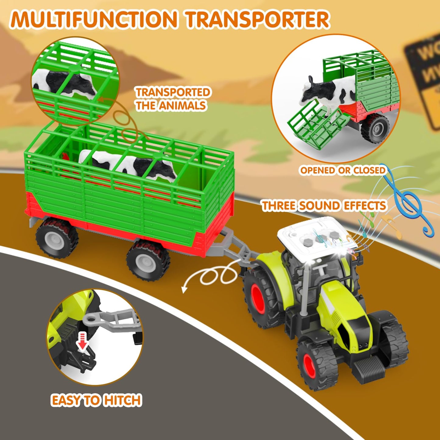 Dwi Dowellin Farm Animal Toys Set – 69-Piece Farm Playset with Tractor and Trailer for Kids 3-12