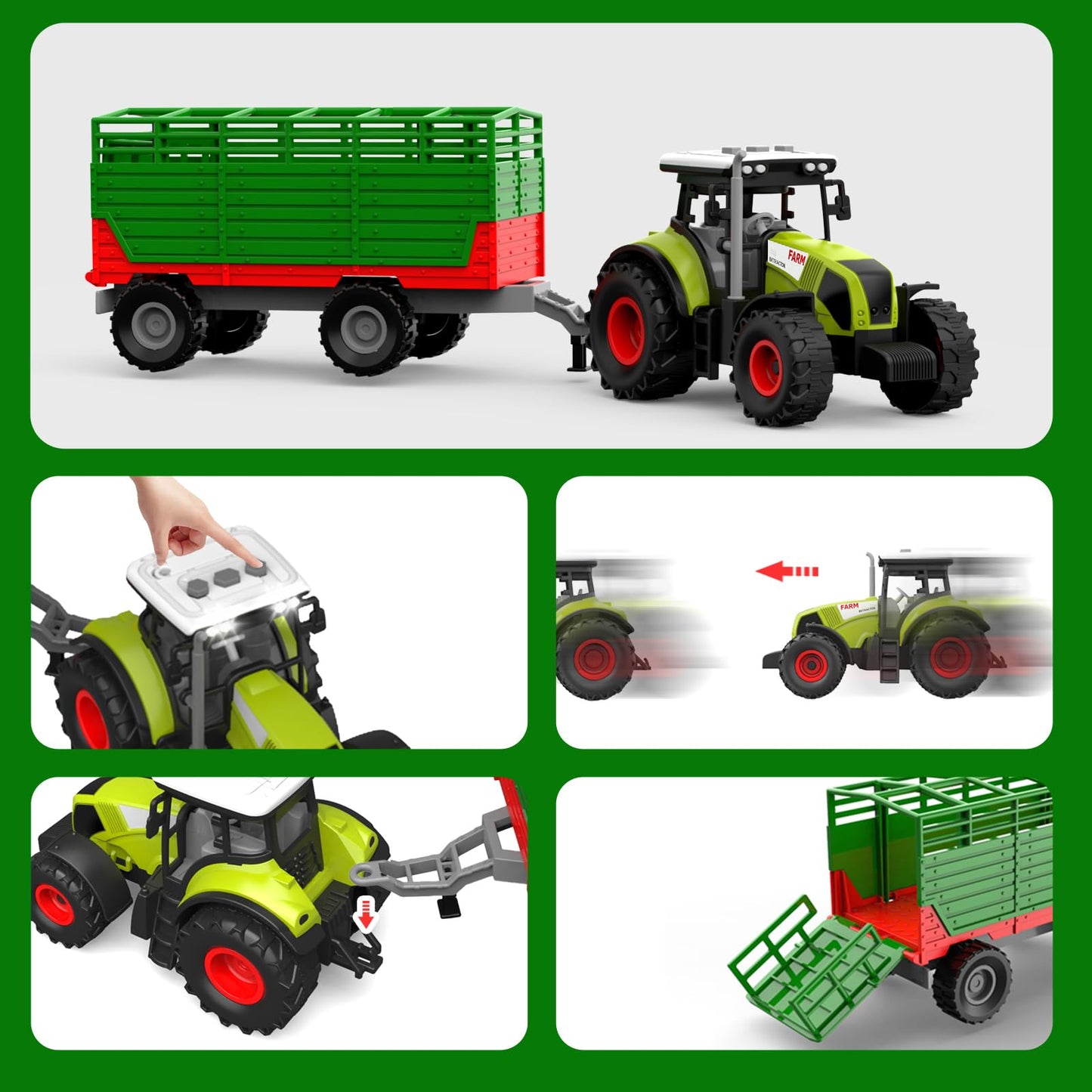 Dwi Dowellin Farm Animal Toys Set – 69-Piece Farm Playset with Tractor and Trailer for Kids 3-12