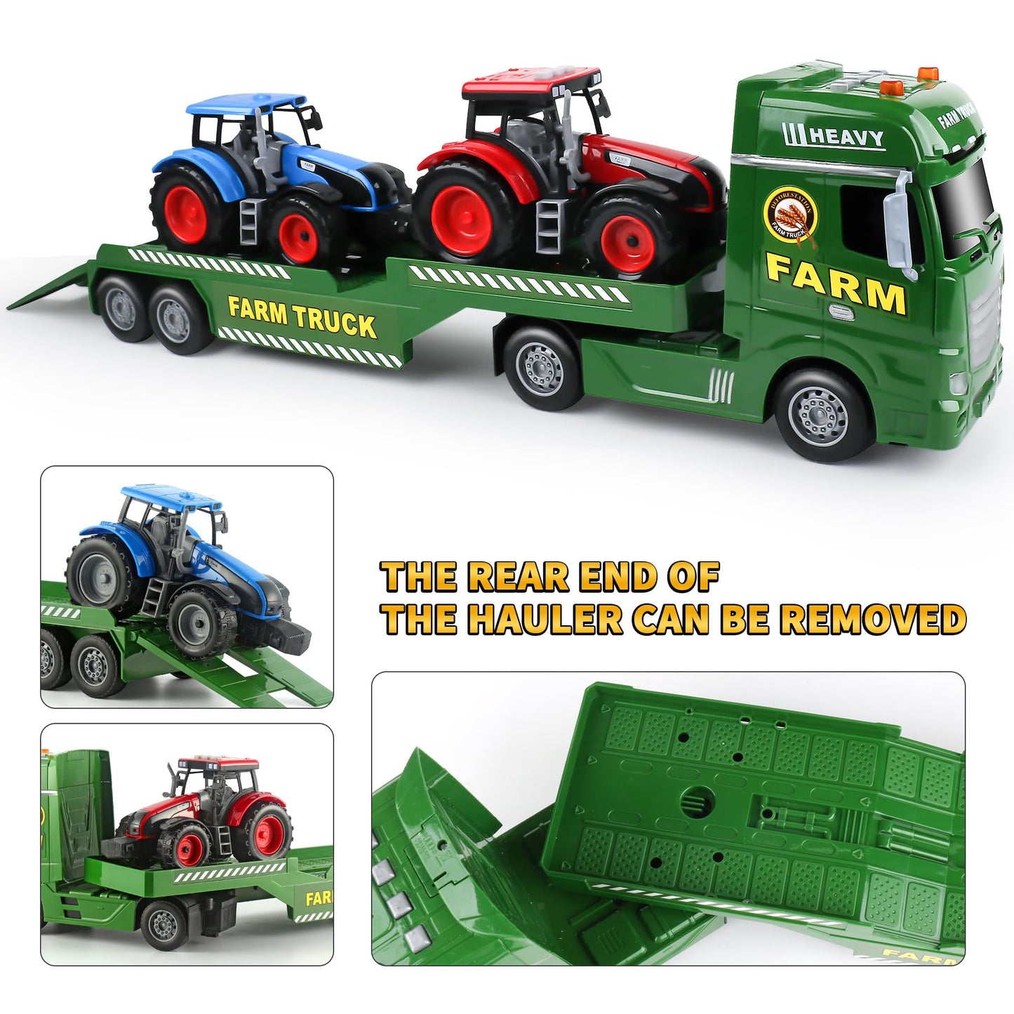 Dwi Dowellin Large Flatbed Semi Truck Toy – 3-in-1 Farm Vehicles for Kids 1–6