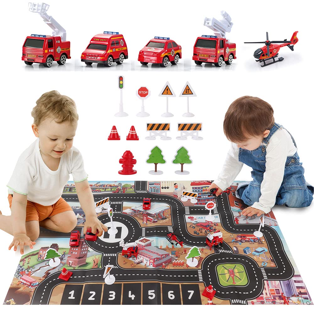 Dwi Dowellin Airplane Toys with Fire Trucks – Light Up Plane, Sounds & Play Mat (Ages 3–6)