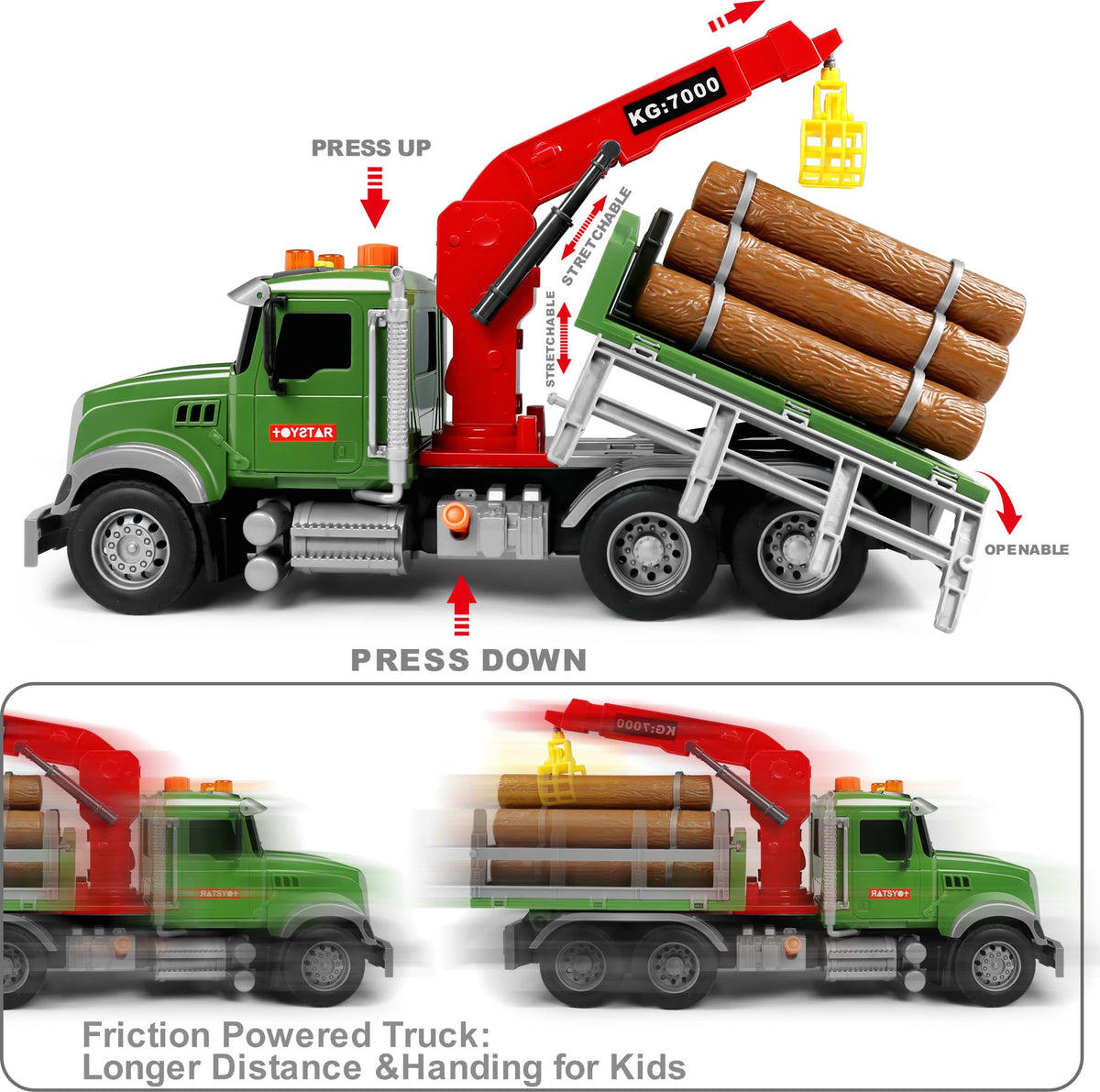 Dwi Dowellin 15-Inch Large Timber Truck with Loading Crane & 6 Trunks – Toy for Ages 3 to 7
