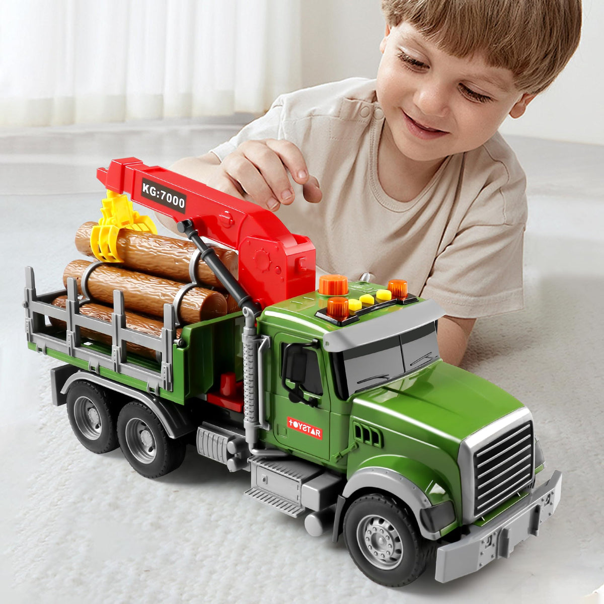 Dwi Dowellin 15-Inch Large Timber Truck with Loading Crane & 6 Trunks – Toy for Ages 3 to 7