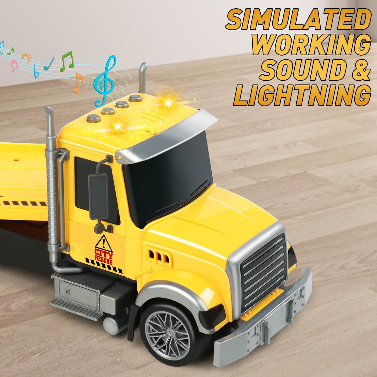 Dwi Dowellin 27-Inch Friction Tow Truck Toy with Car & Helicopter | Large Semi Truck Playset