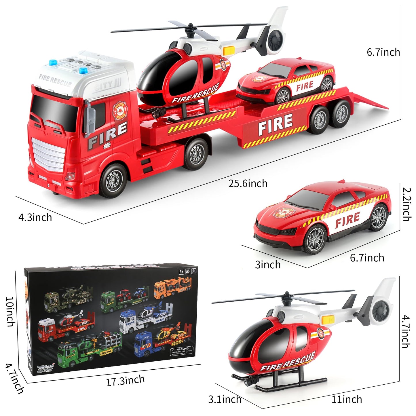 Dwi Dowellin 25.6-inch Semi Truck Toy – 3-in-1 with Helicopter & Racing Car for Kids 1-6