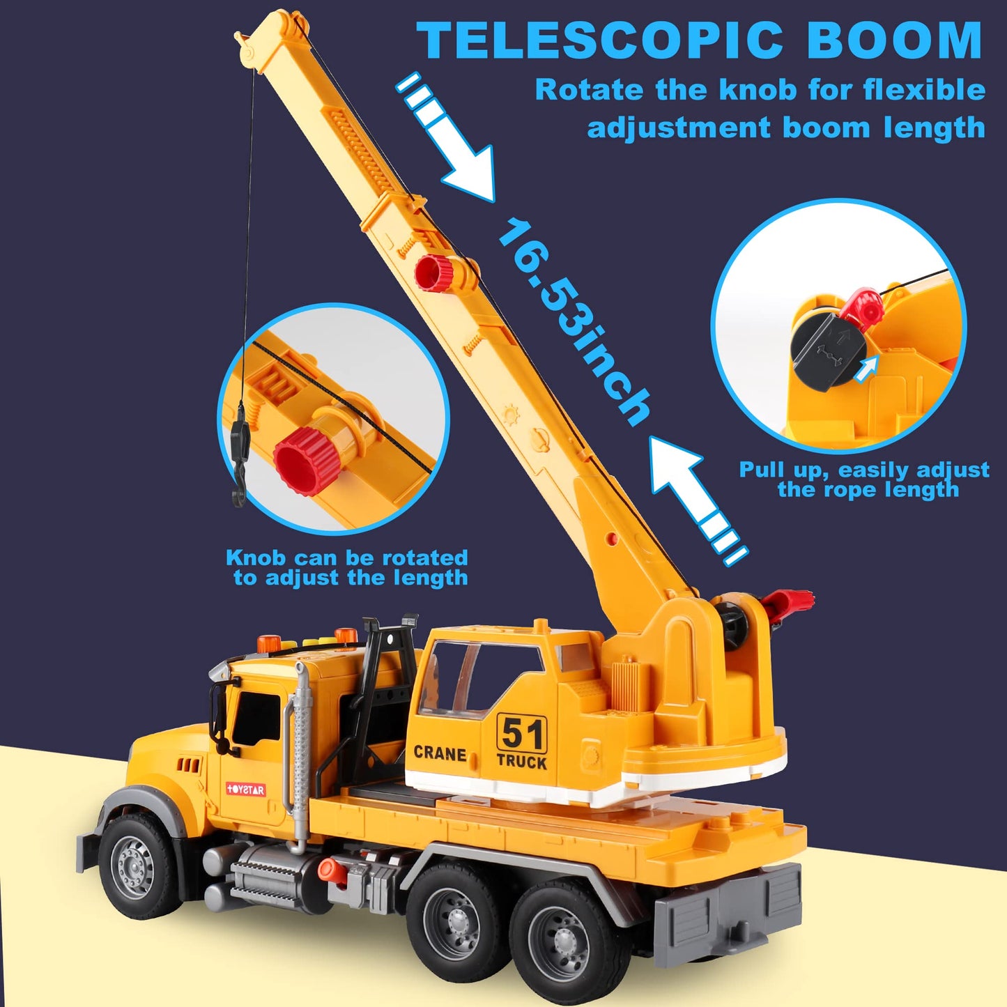 Dwi Dowellin Construction Crane Truck Toy with Lights & Sounds – for 3-Year-Olds
