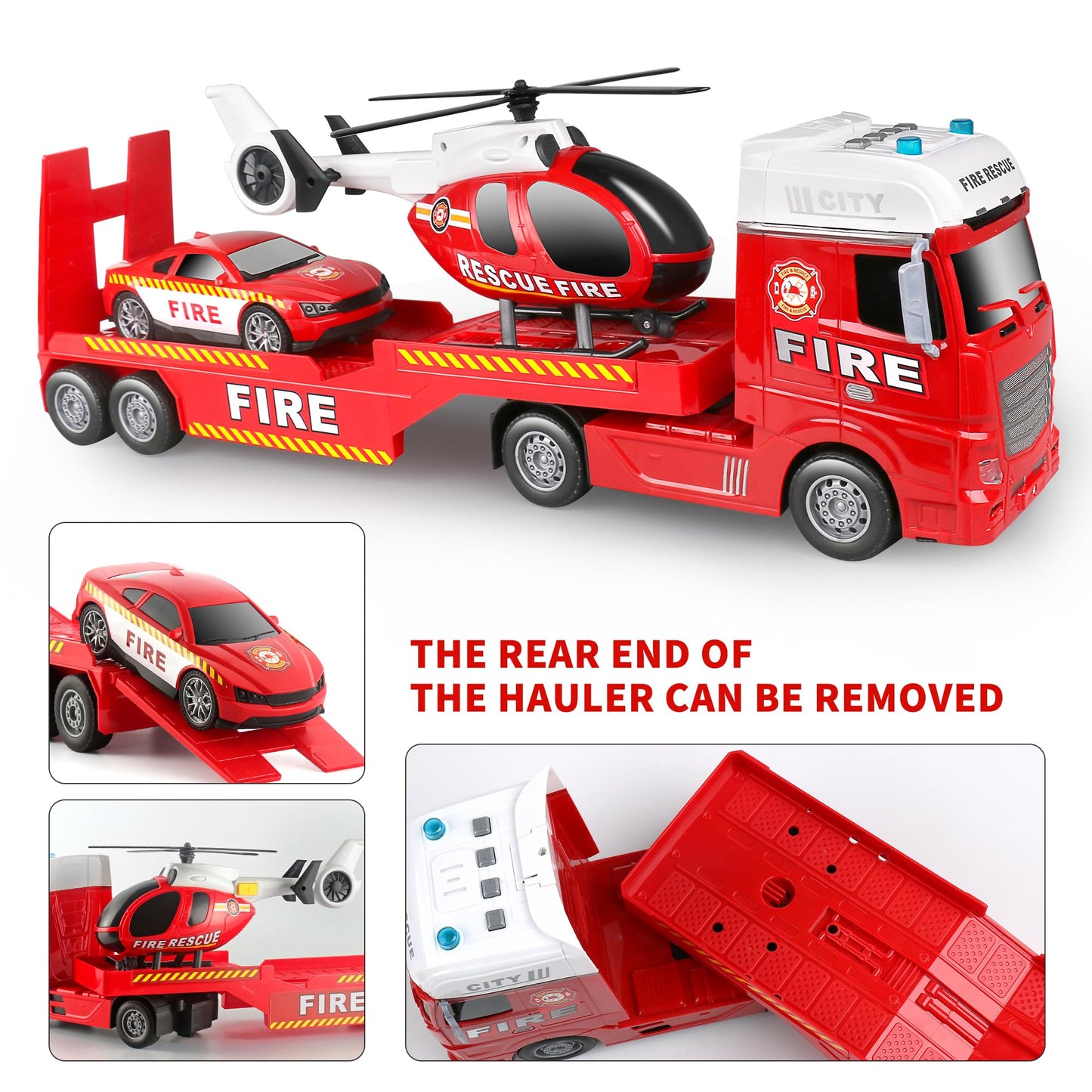 Dwi Dowellin 25.6-inch Semi Truck Toy – 3-in-1 with Helicopter & Racing Car for Kids 1-6