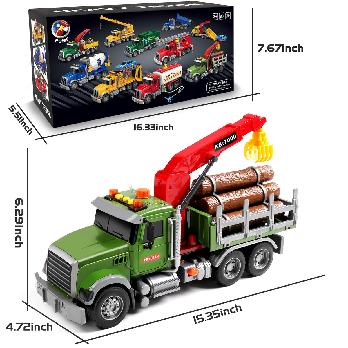 Dwi Dowellin 15-Inch Large Timber Truck with Loading Crane & 6 Trunks – Toy for Ages 3 to 7
