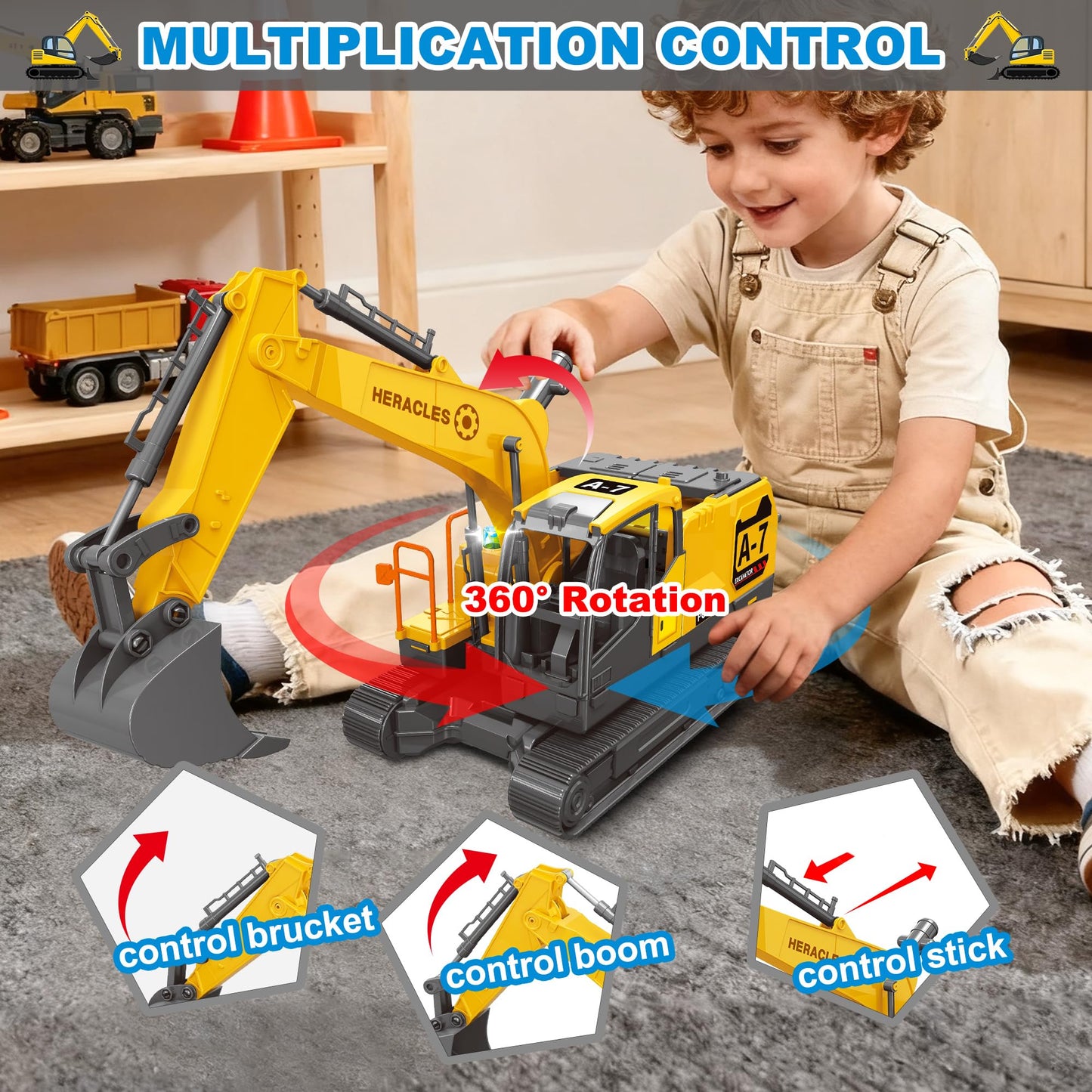 Dwi Dowellin Excavator Toy Set – 6 Metal Racing Cars, 2 Engineering Vehicles, Foldable Ejection Vehicle with Lights & Sound