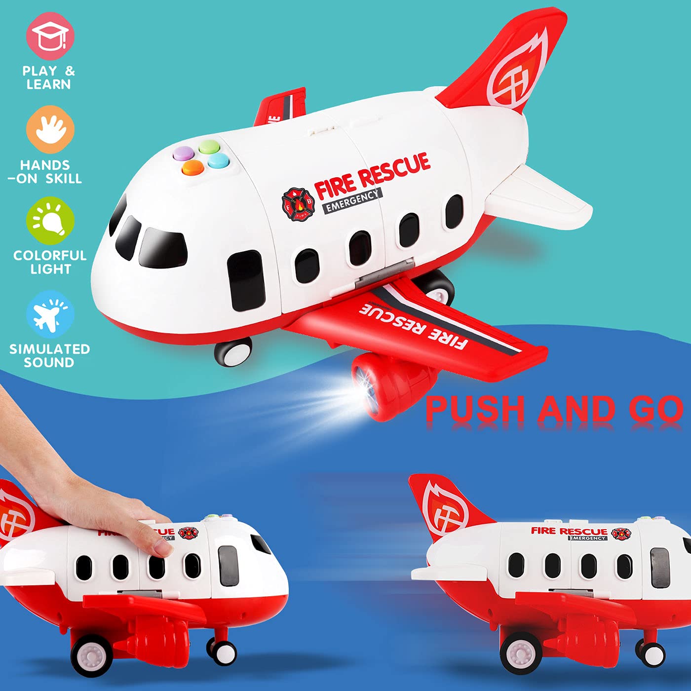 Dwi Dowellin Airplane Toys with Fire Trucks – Light Up Plane, Sounds & Play Mat (Ages 3–6)