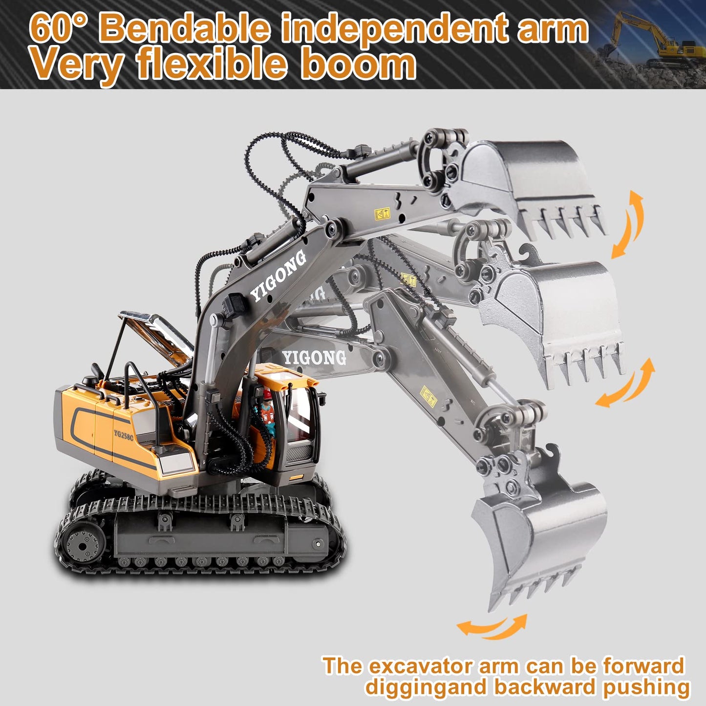 Dwi Dowellin Remote Control Excavator Toy for Kids 4-10 – 2.4GHz RC with Realistic Lights & Metal Digging