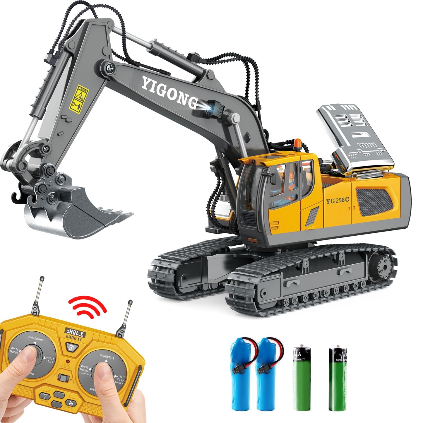 Dwi Dowellin Remote Control Excavator Toy for Kids 4-10 – 2.4GHz RC with Realistic Lights & Metal Digging