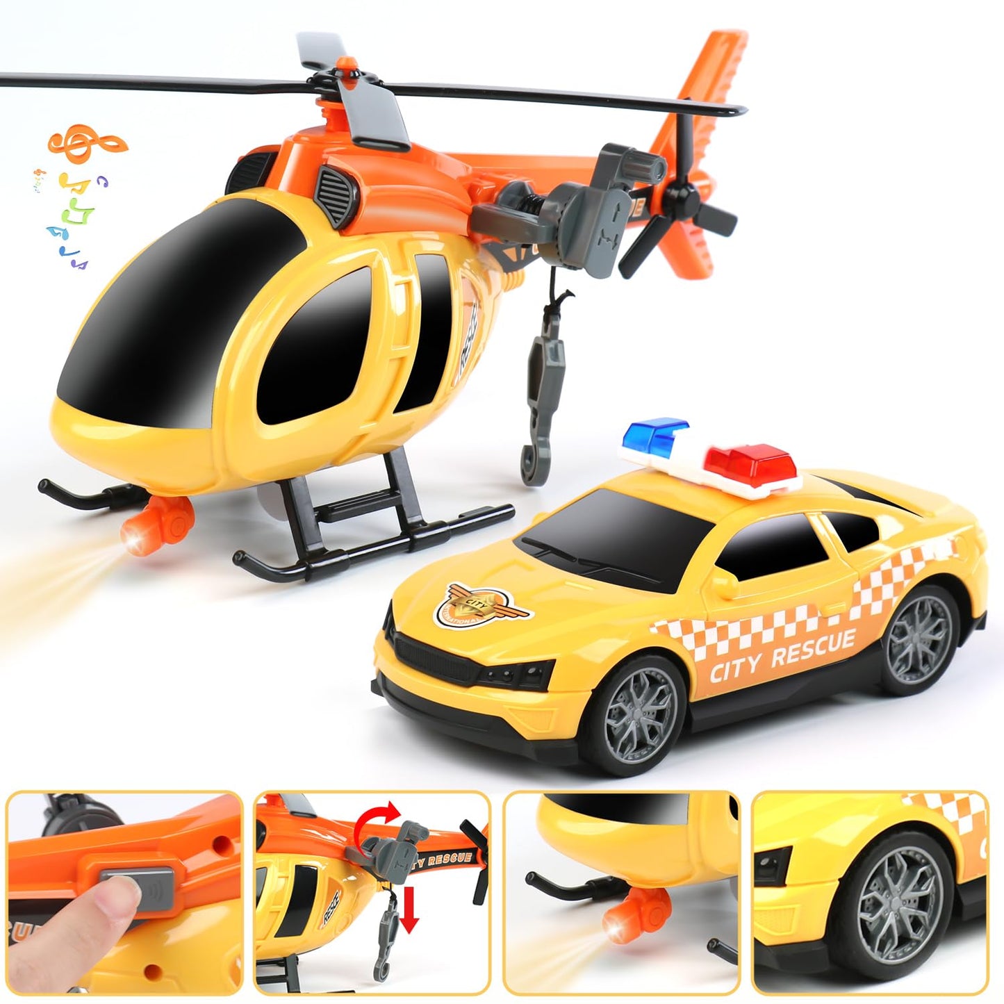 Dwi Dowellin 27-Inch Friction Tow Truck Toy with Car & Helicopter | Large Semi Truck Playset